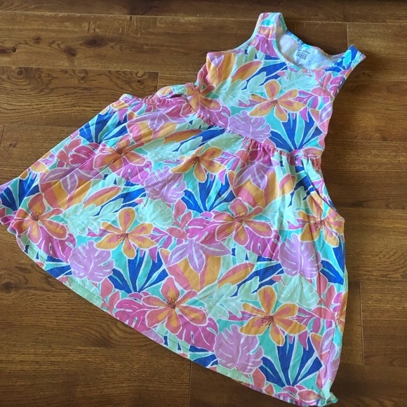 Jumping Beans tropical print cotton summer dress with pockets in size 7 - Picture 1 of 4